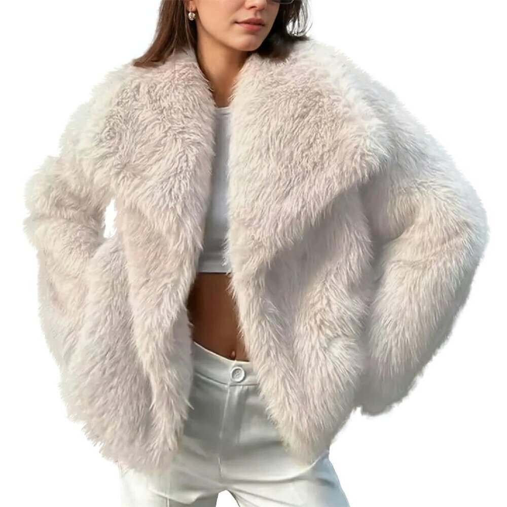 Women's Faux Fur Coat Oversized Lapel Button Jacket Winter Warm